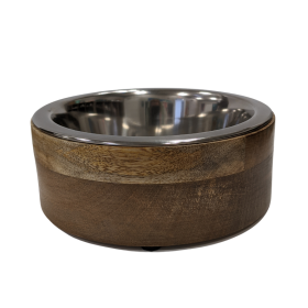 Stainless Steel Dog Bowl with Cylindrical Mango Wood Holder